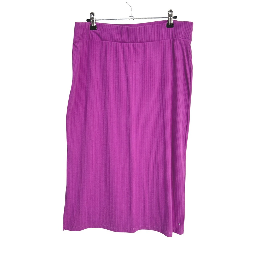 Ribbed Midi Skirt Side Slit 2X Purple Athleisure Sporty Comfortable Casual